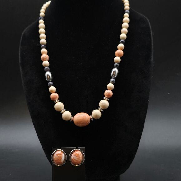 Avon 1988 Desert Sands Peach Beige Beaded Jewelry Set Vintage - Picture 1 of 8
